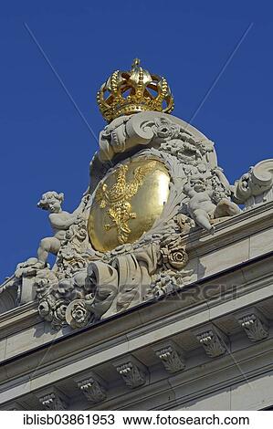 Stock Image - "Prussian eagle with a crown on the rebuilt Potsdam City Palace, Potsdamer Stadtschloss, seat of the state government of Brandenburg, Potsdam, Brandenburg, Germany, Europe". Fotosearch