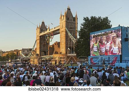 Stock Photo - "Public viewing, Tower Bridge, Olympics, London, England, United Kingdom, Europe". Fotosearch