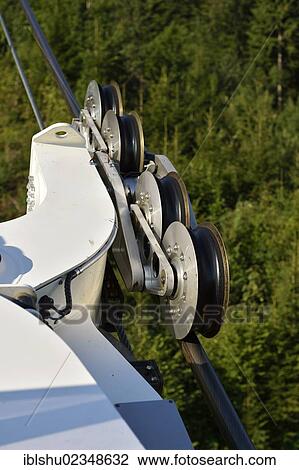 Stock Image - "Pulleys of a cable car, Switzerland, Europe". Fotosearch