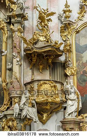 "Pulpit by J. B. Straub in the nave, baroque Church of the Assumption of St. Mary, Ettal Abbey, Ettal, Upper Bavaria, Bavaria, Germany, Europe" View Large Photo Image Stock Photo - "Pulpit by J. B. Straub in the nave, baroque Church of the Assumption of St. Mary, Ettal Abbey, Ettal, Upper Bavaria, Bavaria, Germany, Europe". Fotosearch