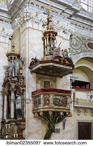 Stock Photo - "Pulpit of the Seven Deadly Sins, Parish Church of Reichenthal, Muehlviertel region, Upper Austria, Austria, Europe". Fotosearch