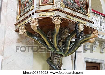 Stock Photo - "Pulpit of the Seven Deadly Sins, Parish Church of Reichenthal, Muehlviertel region, Upper Austria, Austria, Europe". Fotosearch