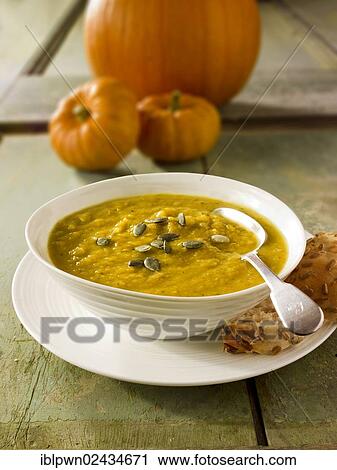 Pumpkin and bacon soup View Large Photo Image Stock Image - Pumpkin and bacon soup. Fotosearch