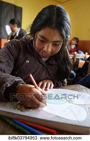 "Pupil painting a picture about environmental protection, El Alto, Department of La Paz, Bolivia, South America" View Large Photo Image Stock Image - "Pupil painting a picture about environmental protection, El Alto, Department of La Paz, Bolivia, South America". Fotosearch