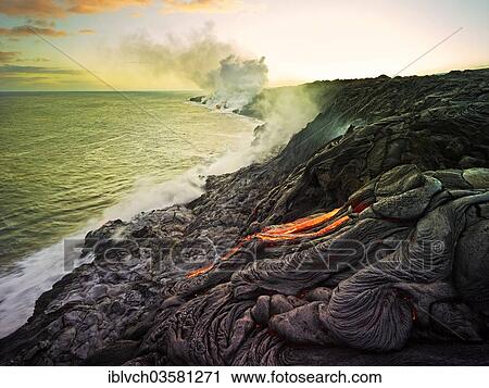 "PuÊ»u ʻŌʻŠor Puu Oo volcano, volcanic eruption, lava flow, red hot lava flowing into the Pacific Ocean, HawaiÊ»i-Volcanoes-Nationalpark, USA, Hawaii, United States, North America" View Large Photo Image Stock Image - "PuÊ»u ʻŌʻŠor Puu Oo volcano, volcanic eruption, lava flow, red hot lava flowing into the Pacific Ocean, HawaiÊ»i-Volcanoes-Nationalpark, USA, Hawaii, United States, North America". Fotosearch