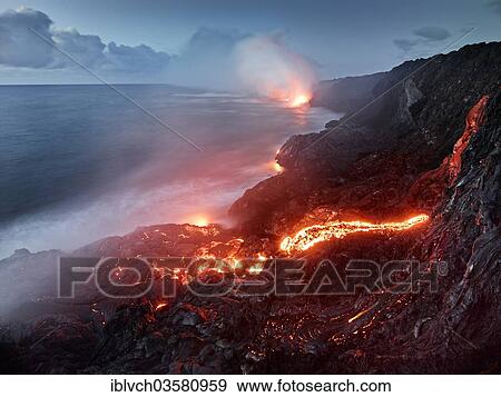 "PuÊ»u ʻŌʻŠor Puu Oo volcano, volcanic eruption, lava flow, red hot lava flowing into the Pacific Ocean, HawaiÊ»i-Volcanoes-Nationalpark, USA, Hawaii, United States, North America" View Large Photo Image Stock Photo - "PuÊ»u ʻŌʻŠor Puu Oo volcano, volcanic eruption, lava flow, red hot lava flowing into the Pacific Ocean, HawaiÊ»i-Volcanoes-Nationalpark, USA, Hawaii, United States, North America". Fotosearch