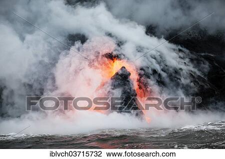 "PuÊ»u ʻŌʻŠvolcano, volcanic eruption, glowing hot lava flowing into the Pacific Ocean, HawaiÊ»i Volcanoes National Park, Big Island, Hawaii, United States, North America" View Large Photo Image Stock Image - "PuÊ»u ʻŌʻŠvolcano, volcanic eruption, glowing hot lava flowing into the Pacific Ocean, HawaiÊ»i Volcanoes National Park, Big Island, Hawaii, United States, North America". Fotosearch