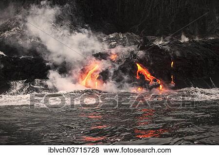 "PuÊ»u ʻŌʻŠvolcano, volcanic eruption, glowing hot lava flowing into the Pacific Ocean, HawaiÊ»i Volcanoes National Park, Big Island, Hawaii, United States, North America" View Large Photo Image Stock Photo - "PuÊ»u ʻŌʻŠvolcano, volcanic eruption, glowing hot lava flowing into the Pacific Ocean, HawaiÊ»i Volcanoes National Park, Big Island, Hawaii, United States, North America". Fotosearch