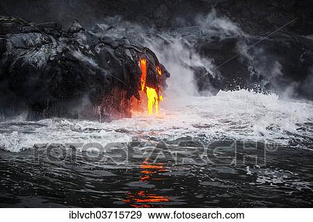 "PuÊ»u ʻŌʻŠvolcano, volcanic eruption, glowing hot lava flowing into the Pacific Ocean, HawaiÊ»i-Volcanoes-Nationalpark, Big Island, Hawaii, USA, Big Island, Hawaii, United States, North America" View Large Photo Image Stock Photo - "PuÊ»u ʻŌʻŠvolcano, volcanic eruption, glowing hot lava flowing into the Pacific Ocean, HawaiÊ»i-Volcanoes-Nationalpark, Big Island, Hawaii, USA, Big Island, Hawaii, United States, North America". Fotosearch