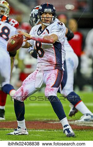 "QB Kyle Orton, #08 Broncos, passes the ball during the NFL International game between the San Francisco 49ers and the Denver Broncos on October 31, 2010 in London, England, United Kingdom, Europe" View Large Photo Image Stock Photo - "QB Kyle Orton, #08 Broncos, passes the ball during the NFL International game between the San Francisco 49ers and the Denver Broncos on October 31, 2010 in London, England, United Kingdom, Europe". Fotosearch