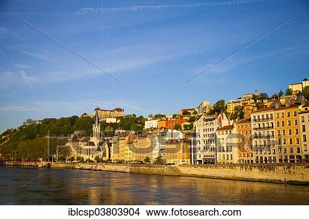 Picture - "Quai Romain Rolland, Saone River, Lyon, Rhone-Alpes, France, Europe". Fotosearch