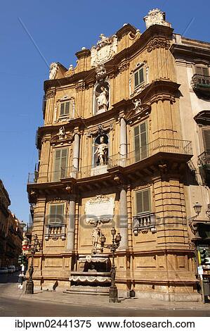 Stock Photography - "Quattro Canti, Four Corners, Baroque style building by Giuseppe Lasso, 1609, Piazza Vigliena, Palermo, Sicily, Italy, Europe". Fotosearch