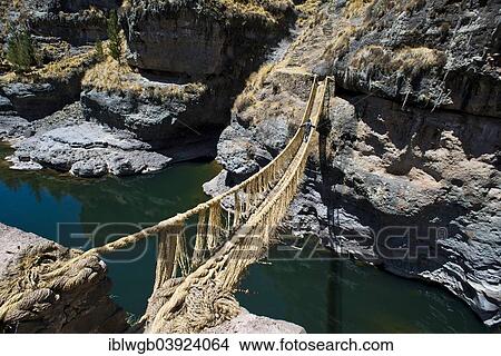 "Qu'eswachaka suspension bridge, rope bridge made of woven Peruvian Feathergrass (Stipa ichu), over the Apurimac River, last known working Inca suspension bridge, national cultural heritage of Peru, Southern Peru, Peru, South America" View Large Photo Image Picture - "Qu'eswachaka suspension bridge, rope bridge made of woven Peruvian Feathergrass (Stipa ichu), over the Apurimac River, last known working Inca suspension bridge, national cultural heritage of Peru, Southern Peru, Peru, South America". Fotosearch