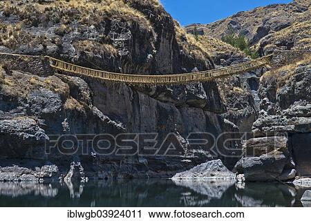 "Qu'eswachaka suspension bridge, rope bridge made of woven Peruvian Feathergrass (Stipa ichu), over the Apurimac River, last known working Inca suspension bridge, national cultural heritage of Peru, Southern Peru, Peru, South America" View Large Photo Image Stock Image - "Qu'eswachaka suspension bridge, rope bridge made of woven Peruvian Feathergrass (Stipa ichu), over the Apurimac River, last known working Inca suspension bridge, national cultural heritage of Peru, Southern Peru, Peru, South America". Fotosearch