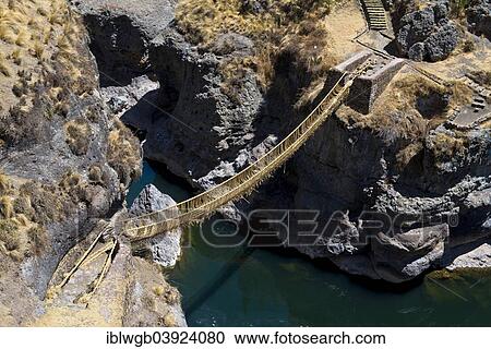 "Qu'eswachaka suspension bridge, rope bridge made of woven Peruvian Feathergrass (Stipa ichu), over the Apurimac River, last known working Inca suspension bridge, national cultural heritage of Peru, Southern Peru, Peru, South America" View Large Photo Image Stock Image - "Qu'eswachaka suspension bridge, rope bridge made of woven Peruvian Feathergrass (Stipa ichu), over the Apurimac River, last known working Inca suspension bridge, national cultural heritage of Peru, Southern Peru, Peru, South America". Fotosearch