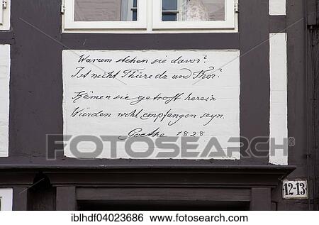 "Quote by Goethe on a half-timbered house, 1828, Braunschweig, Lower Saxony, Germany, Europe" View Large Photo Image Stock Photograph - "Quote by Goethe on a half-timbered house, 1828, Braunschweig, Lower Saxony, Germany, Europe". Fotosearch