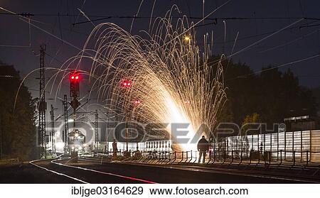 Stock Photo - "Rail grinding work at Beimerstetten Railway Station, Beimerstetten, Baden-Wurttemberg, Germany, Europe". Fotosearch