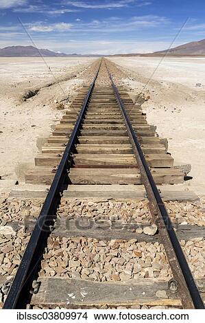 Picture - "Railroad tracks, Altiplano, Andean Plateau, Andes, Bolivia, South America". Fotosearch