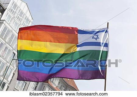 "Rainbow flag with the national flag of Israel in the upper right corner, Star of David, rally against the Al-Quds Day, protest against anti-Semitism and Islamism on 18. 08. 2012, Adenauer Platz square, Berlin, Germany, Europe" View Large Photo Image Picture - "Rainbow flag with the national flag of Israel in the upper right corner, Star of David, rally against the Al-Quds Day, protest against anti-Semitism and Islamism on 18. 08. 2012, Adenauer Platz square, Berlin, Germany, Europe". Fotosearch