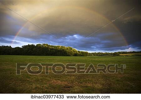 Stock Image - "Rainbow next to Hermitage, Bayreuth, Upper Franconia, Franconia, Bavaria, Germany, Europe". Fotosearch