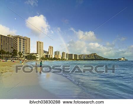 "Rainbow over Waikiki Beach, Honolulu, Oahu, Hawaii, United States, North America" View Large Photo Image Stock Photo - "Rainbow over Waikiki Beach, Honolulu, Oahu, Hawaii, United States, North America". Fotosearch