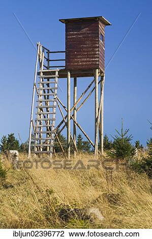 Stock Image - "Raised hide near Heiligenborn, Siegerland region, Wittgenstein district, North Rhine-Westphalia, Germany, Europe". Fotosearch