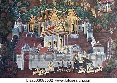 "Ramakian wall painting, Phra Rabiang, gallery, Wat Phra Kaeo, or Wat Phra Kaew Temple, Royal Palace, Grosser Palast, Grand Palace, Bangkok, Central Thailand, Thailand, Asia" View Large Photo Image Stock Image - "Ramakian wall painting, Phra Rabiang, gallery, Wat Phra Kaeo, or Wat Phra Kaew Temple, Royal Palace, Grosser Palast, Grand Palace, Bangkok, Central Thailand, Thailand, Asia". Fotosearch