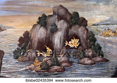 "Ramakien mural in Phra Rabieng, gallery, Wat Phra Kaeo, Krung Thep, Bangkok, Thailand, Asia" View Large Photo Image Picture - "Ramakien mural in Phra Rabieng, gallery, Wat Phra Kaeo, Krung Thep, Bangkok, Thailand, Asia". Fotosearch