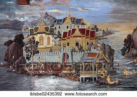 "Ramakien mural in Phra Rabieng, gallery, Wat Phra Kaeo, Krung Thep, Bangkok, Thailand, Asia" View Large Photo Image Stock Image - "Ramakien mural in Phra Rabieng, gallery, Wat Phra Kaeo, Krung Thep, Bangkok, Thailand, Asia". Fotosearch