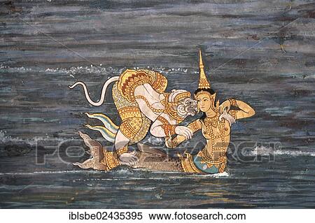 "Ramakien mural in Phra Rabieng, gallery, Wat Phra Kaeo, Krung Thep, Bangkok, Thailand, Asia" View Large Photo Image Stock Photography - "Ramakien mural in Phra Rabieng, gallery, Wat Phra Kaeo, Krung Thep, Bangkok, Thailand, Asia". Fotosearch