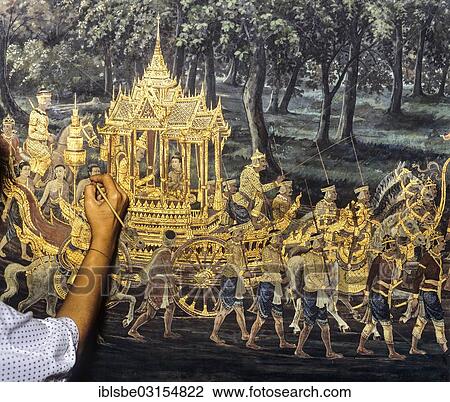 "Ramakien, restoration of murals on the Phra Rabieng tour, Wat Phra Kaeo Temple, Royal Palace, Bangkok, Central Thailand, Thailand, Asia" View Large Photo Image Stock Image - "Ramakien, restoration of murals on the Phra Rabieng tour, Wat Phra Kaeo Temple, Royal Palace, Bangkok, Central Thailand, Thailand, Asia". Fotosearch