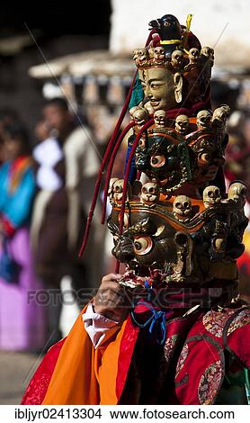 Picture - Rare mask at Tsechu festival, Trongsa, Bhutan, Asia. Fotosearch