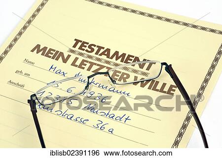 Stock Photograph - Reading glasses lying on a will. Fotosearch