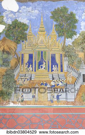 Stock Photo - "Reamker frescoes adorning the walls of the Royal Palace complex in Phnom Penh, Cambodia, Asia". Fotosearch