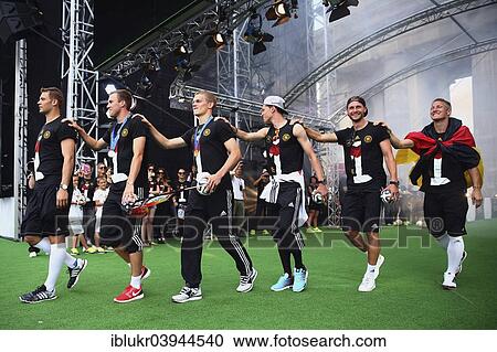 Stock Image - "Reception of the German national team after their victory at the FIFA World Cup 2014 on the fan mile at the Brandenburg Gate, Berlin, Germany, Europe". Fotosearch