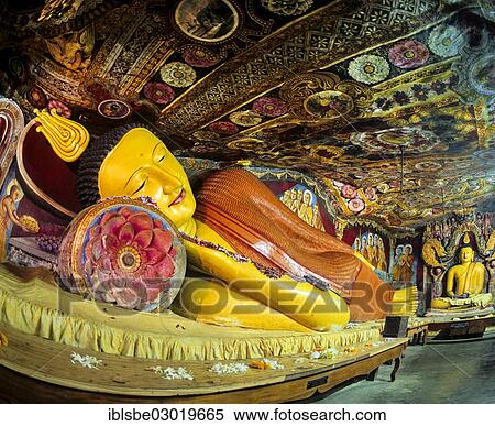 "Reclining and seated Buddhas, painted ceiling, in the Aluvihara cave or rock temple, Aluvihara, Matale, Zentralprovinz, Sri Lanka, Asia" View Large Photo Image Stock Photography - "Reclining and seated Buddhas, painted ceiling, in the Aluvihara cave or rock temple, Aluvihara, Matale, Zentralprovinz, Sri Lanka, Asia". Fotosearch