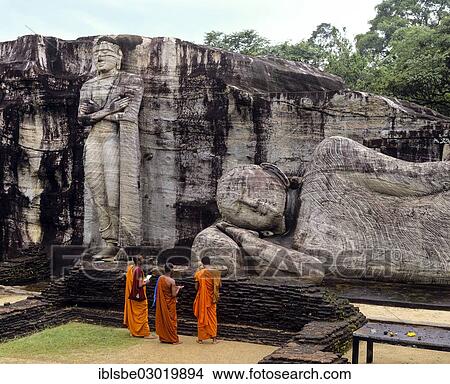 "Reclining Buddha, entrance to Nirvana, three monks standing in front of the Gal Vihara rock temple, UNESCO World Heritage Site, Polonnaruwa, Nordliche Zentralprovinz, Sri Lanka, Asia" View Large Photo Image Picture - "Reclining Buddha, entrance to Nirvana, three monks standing in front of the Gal Vihara rock temple, UNESCO World Heritage Site, Polonnaruwa, Nordliche Zentralprovinz, Sri Lanka, Asia". Fotosearch