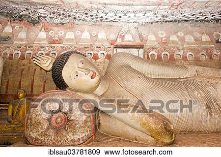 "Reclining Buddha statue, Sayana Mudra, mural, fresco, Maharaja-Iena cave, Buddhist cave temple of Dambulla, Golden Temple of Dambulla, Central Province, Sri Lanka, Asia" View Large Photo Image Stock Photo - "Reclining Buddha statue, Sayana Mudra, mural, fresco, Maharaja-Iena cave, Buddhist cave temple of Dambulla, Golden Temple of Dambulla, Central Province, Sri Lanka, Asia". Fotosearch