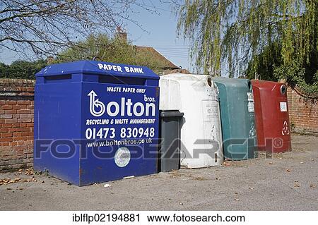 "Recycling banks for paper and glass, in carpark of village hall, Barking Tye, Suffolk, England, United Kingdom, Europe" View Large Photo Image Stock Image - "Recycling banks for paper and glass, in carpark of village hall, Barking Tye, Suffolk, England, United Kingdom, Europe". Fotosearch