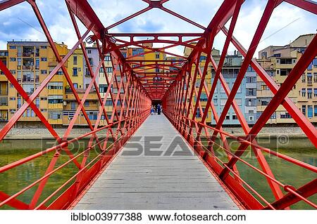"Red bridge or Eiffel Bridge, built by the Eiffel company, over the Onyar river, Girona, Catalonia, Spain, Europe" View Large Photo Image Stock Photo - "Red bridge or Eiffel Bridge, built by the Eiffel company, over the Onyar river, Girona, Catalonia, Spain, Europe". Fotosearch