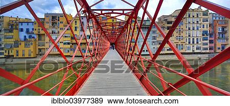 "Red bridge or Eiffel Bridge, built by the Eiffel company, over the Onyar river, Girona, Catalonia, Spain, Europe" View Large Photo Image Stock Photo - "Red bridge or Eiffel Bridge, built by the Eiffel company, over the Onyar river, Girona, Catalonia, Spain, Europe". Fotosearch