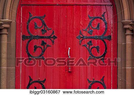 Stock Photo - "Red front door, Kirkcudbright, Dumfries and Galloway, Scotland, United Kingdom, Europe". Fotosearch