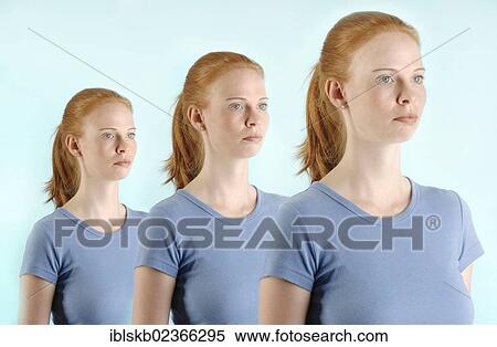 "Red-haired young woman, repeatedly cloned" View Large Photo Image Stock Photography - "Red-haired young woman, repeatedly cloned". Fotosearch