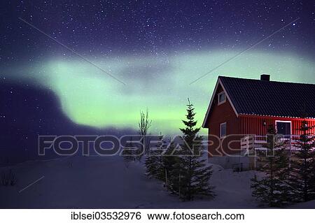 "Red Norwegian house with an aurora in winter, Tromso, ‪Troms, Northern Norway, Norway, Europe" View Large Photo Image Stock Photograph - "Red Norwegian house with an aurora in winter, Tromso, ‪Troms, Northern Norway, Norway, Europe". Fotosearch