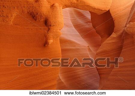 Stock Image - "Red sandstone of the Moenkopi Formation, rock formations, colours and structures at Lower Antelope Slot Canyon, Corkscrew Canyon, Page, Navajo Nation Reservation, Arizona, USA". Fotosearch