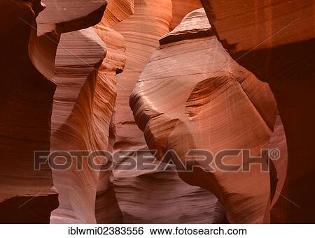 Stock Photograph - "Red sandstone of the Moenkopi Formation, rock formations, colors and patterns, Lower Antelope Slot Canyon, Corkscrew Canyon, Page, Navajo Nation Reservation, Arizona, USA". Fotosearch