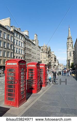 "Red telephone booths in the historic centre, Royal Mile, pedestrianised high street, The Tron Kirk church at the back, Edinburgh, Scotland, United Kingdom, Europe" View Large Photo Image Stock Image - "Red telephone booths in the historic centre, Royal Mile, pedestrianised high street, The Tron Kirk church at the back, Edinburgh, Scotland, United Kingdom, Europe". Fotosearch