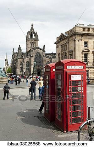 "Red telephone boxes in the historic town centre, in front of St Giles' Cathedral, historic center, Edinburgh, Schottland, Scotland, United Kingdom, Europe" View Large Photo Image Stock Photo - "Red telephone boxes in the historic town centre, in front of St Giles' Cathedral, historic center, Edinburgh, Schottland, Scotland, United Kingdom, Europe". Fotosearch