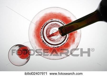 Stock Image - "Red wine, decanter, bottle, glass". Fotosearch