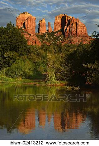 Reflection of Cathedral Rock in Oak Creek River, evening light, Oak Creek Canyon, Sedona Arizona, Southwest, United States of America, USA View Large Photo Image Stock Image - Reflection of Cathedral Rock in Oak Creek River, evening light, Oak Creek Canyon, Sedona Arizona, Southwest, United States of America, USA. Fotosearch